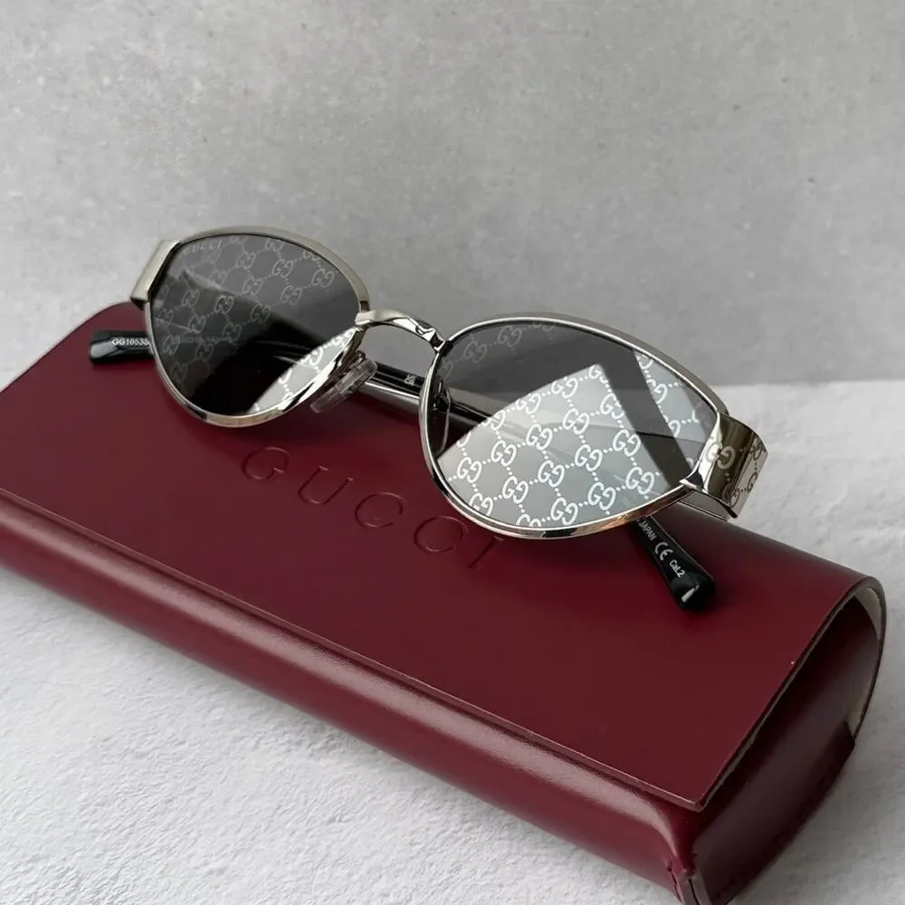 NEW Gucci GG1853S Silver Metal Cat Eye Logo Sunglasses $610